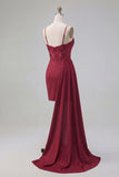 Sparkly Burgundy Tight Short Beaded Ruched Homecoming Dress with Side Cape