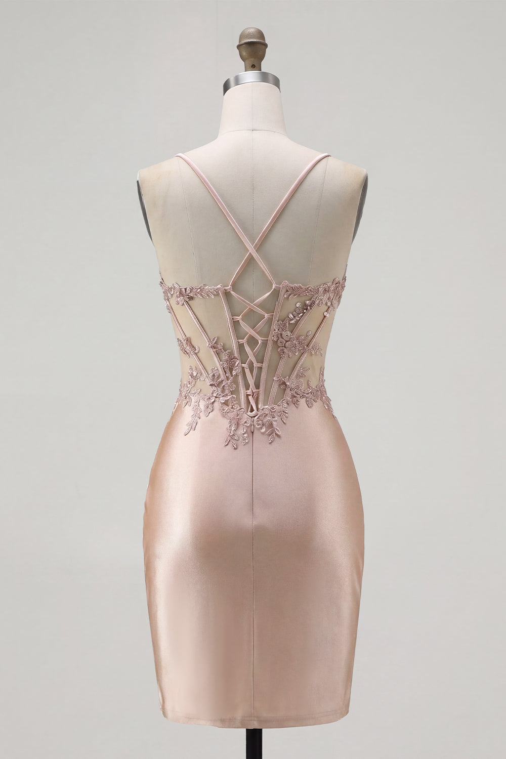 Sparkly Champagne Tight Short Corset Beaded Ruched Homecoming Dress