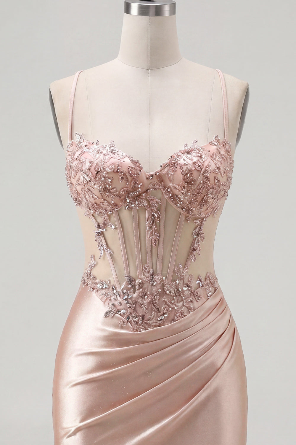 Sparkly Champagne Tight Short Corset Beaded Ruched Homecoming Dress