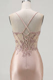 Sparkly Champagne Tight Short Corset Beaded Ruched Homecoming Dress