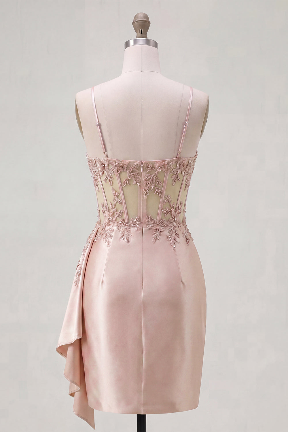 Floral Sparkly Champagne Tight Short Corset Beaded Homecoming Dress with Side Cape