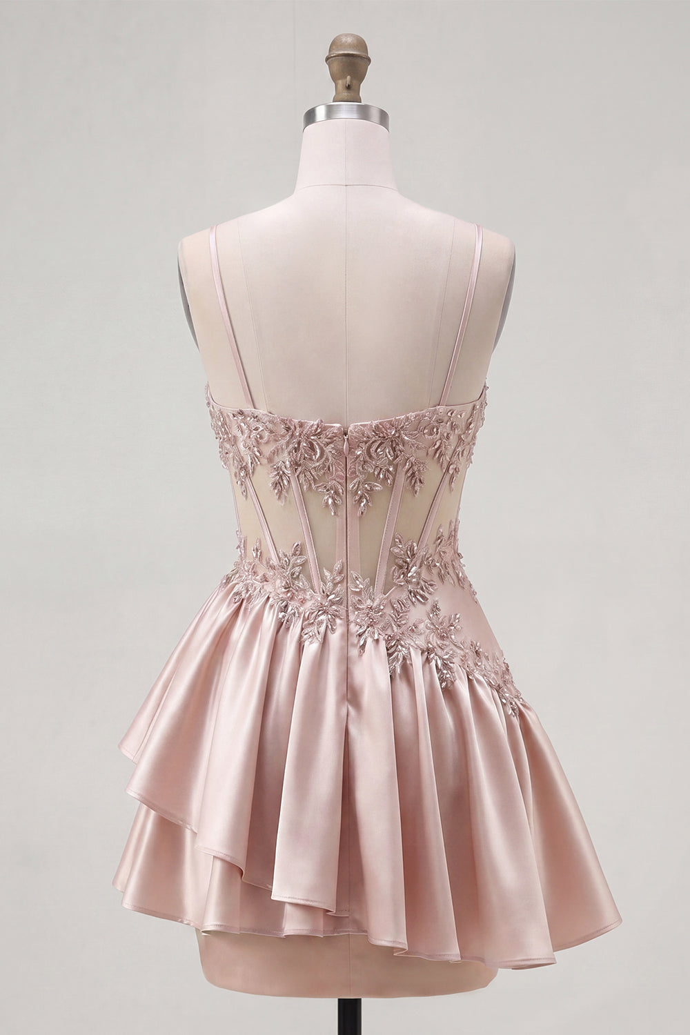 Sparkly Champagne A Line Short Corset Beaded Homecoming Dress with Ruffles