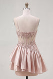 Sparkly Champagne A Line Short Corset Beaded Homecoming Dress with Ruffles