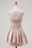Sparkly Champagne A Line Short Corset Beaded Homecoming Dress with Ruffles