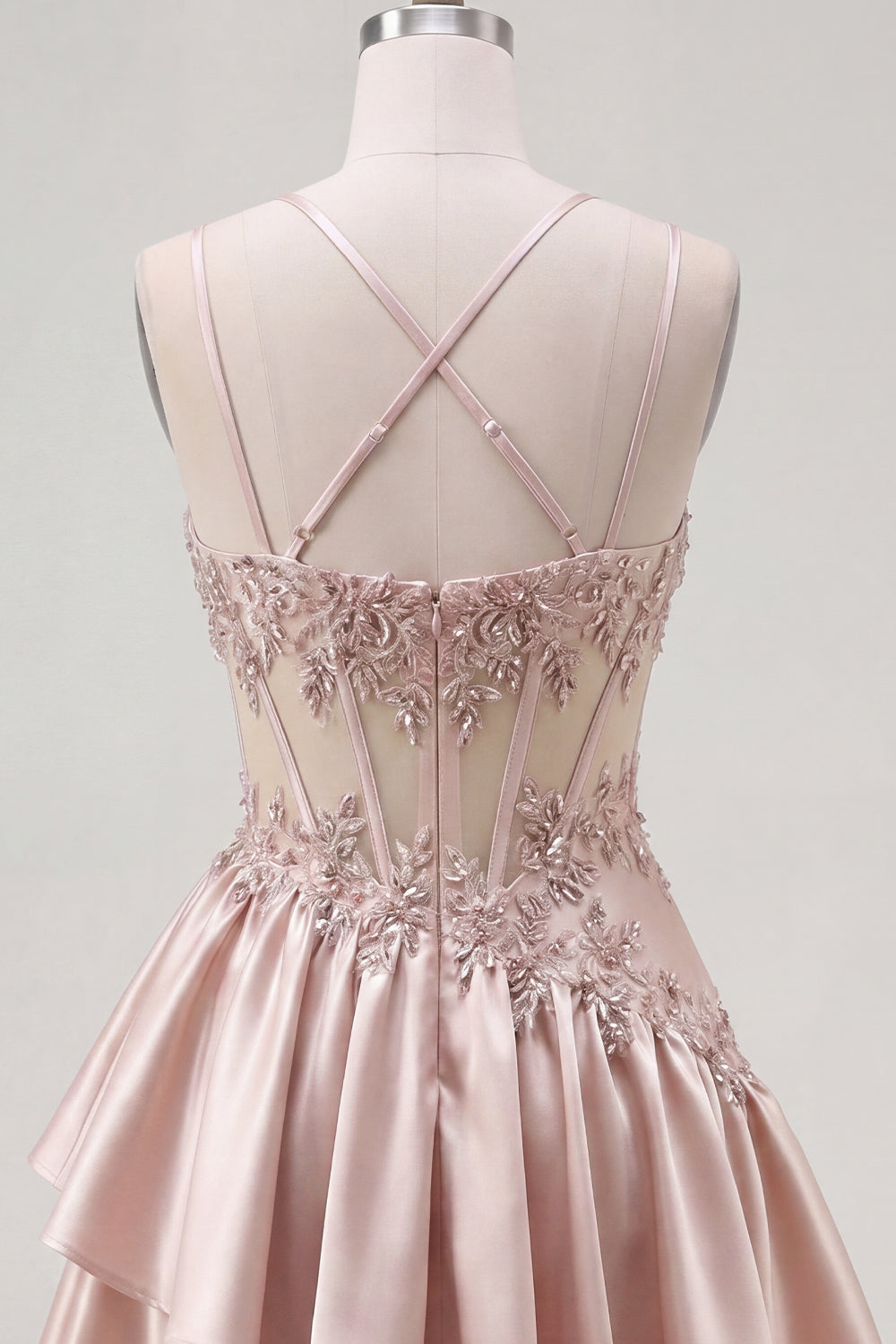Sparkly Champagne A Line Short Corset Beaded Homecoming Dress with Ruffles