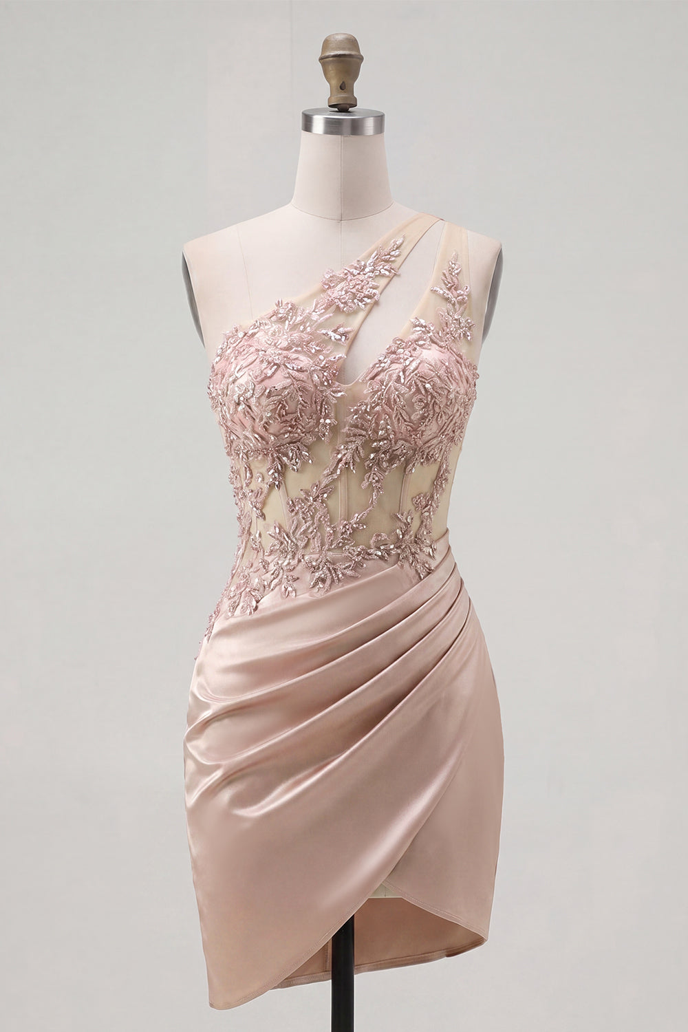 Corset Beaded Sparkly Champagne Tight Short Keyhole Homecoming Dress