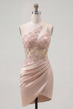 Corset Beaded Sparkly Champagne Tight Short Keyhole Homecoming Dress