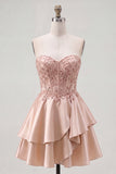 A Line Short Corset Sparkly Champagne Beaded Homecoming Dress with Ruffles