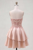 A Line Short Corset Sparkly Champagne Beaded Homecoming Dress with Ruffles