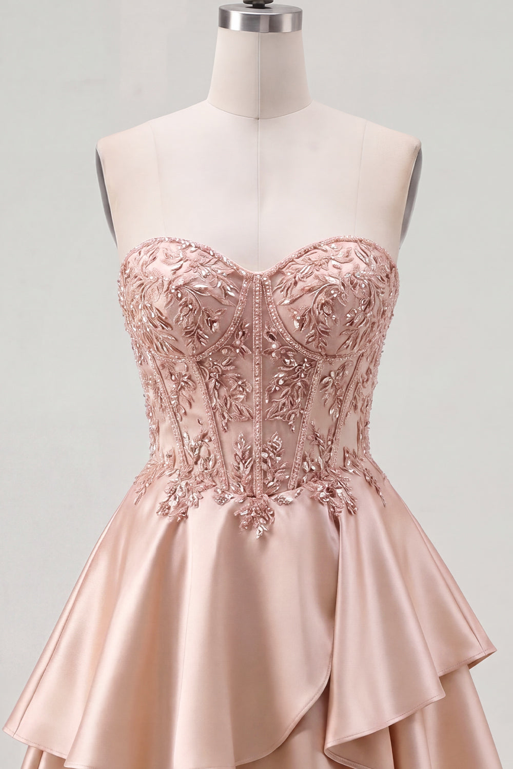 A Line Short Corset Sparkly Champagne Beaded Homecoming Dress with Ruffles
