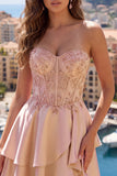 A Line Short Corset Sparkly Champagne Beaded Homecoming Dress with Ruffles