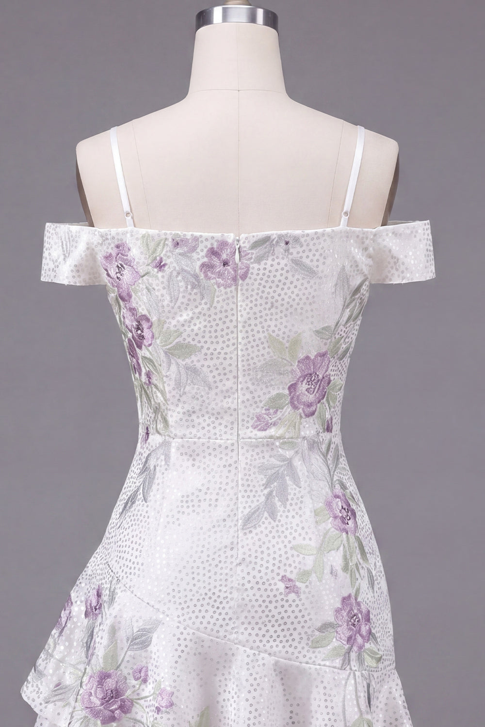 A Line Sparkly Cold Shoulder White Beaded Short Floral Homecoming Dress