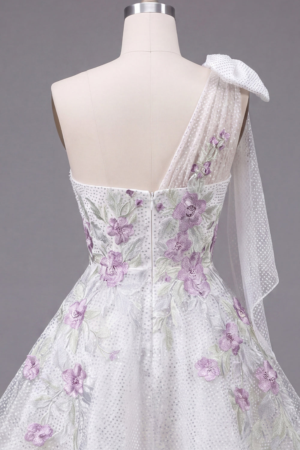 A Line Sparkly White Beaded Short Floral Homecoming Dress with Bow