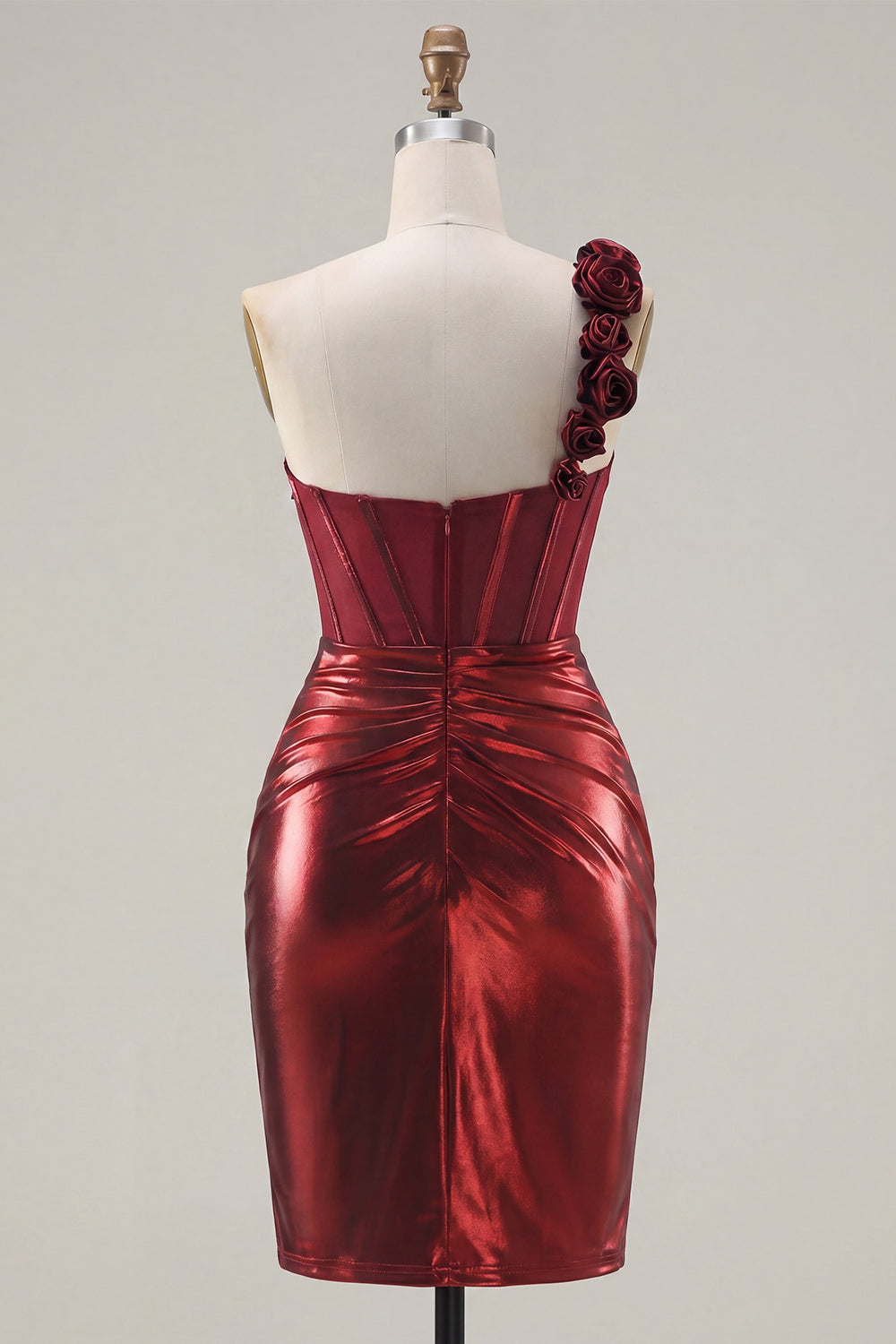 Burgundy Tight Short Corset Ruched Homecoming Dress with 3D Flowers