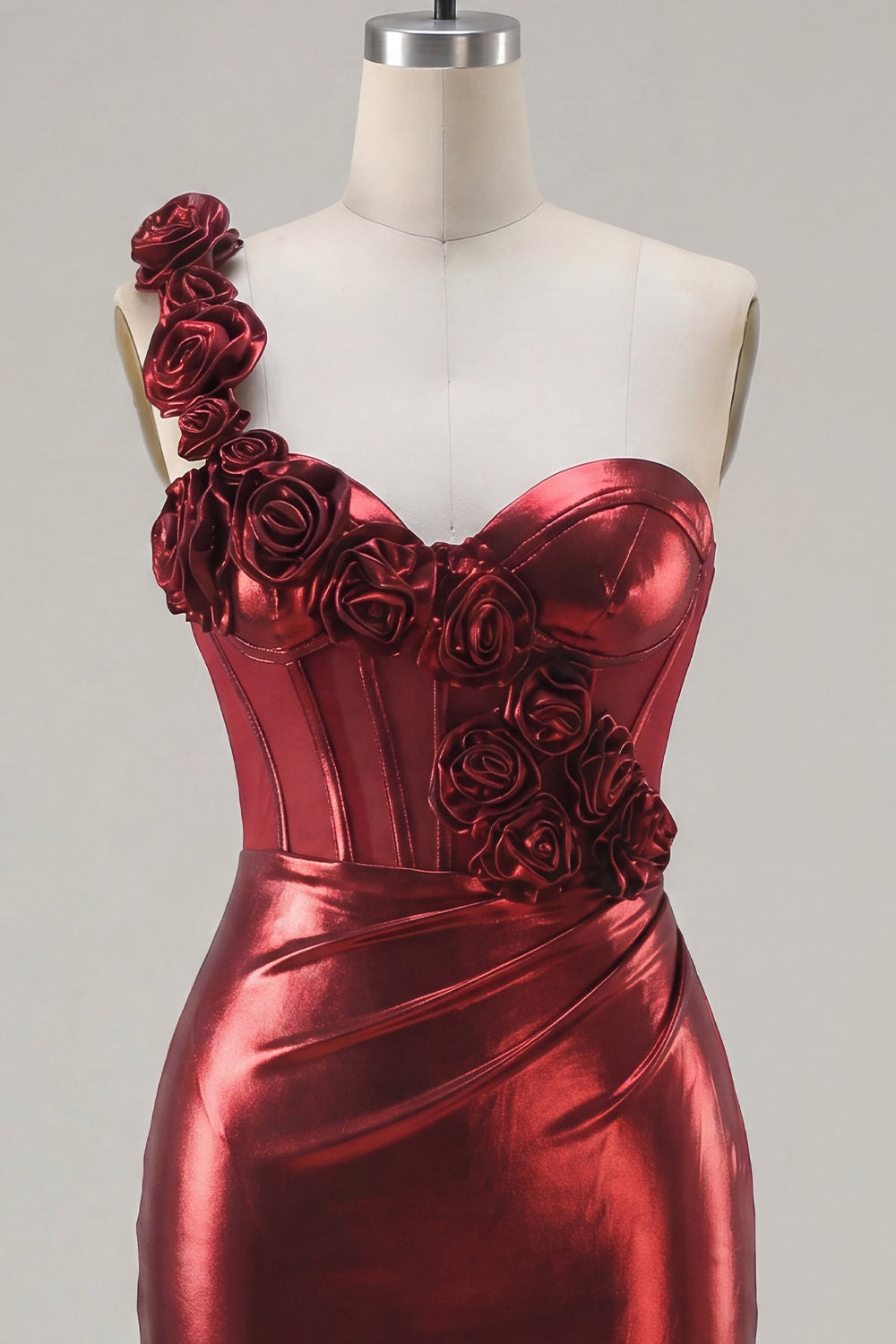 Burgundy Tight Short Corset Ruched Homecoming Dress with 3D Flowers