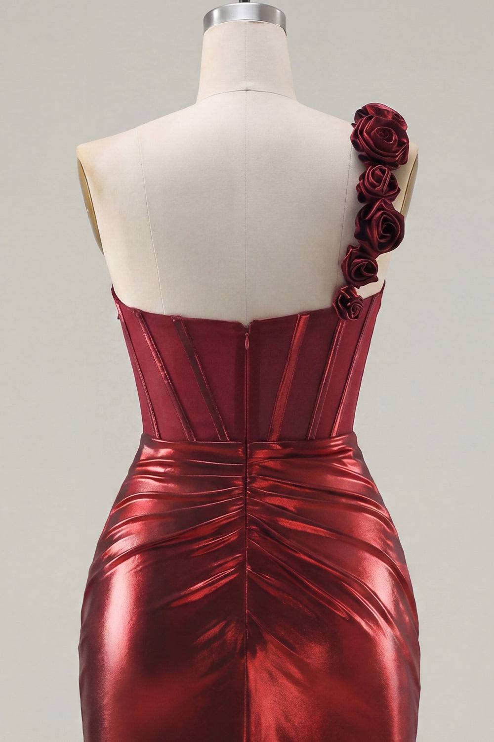 Burgundy Tight Short Corset Ruched Homecoming Dress with 3D Flowers