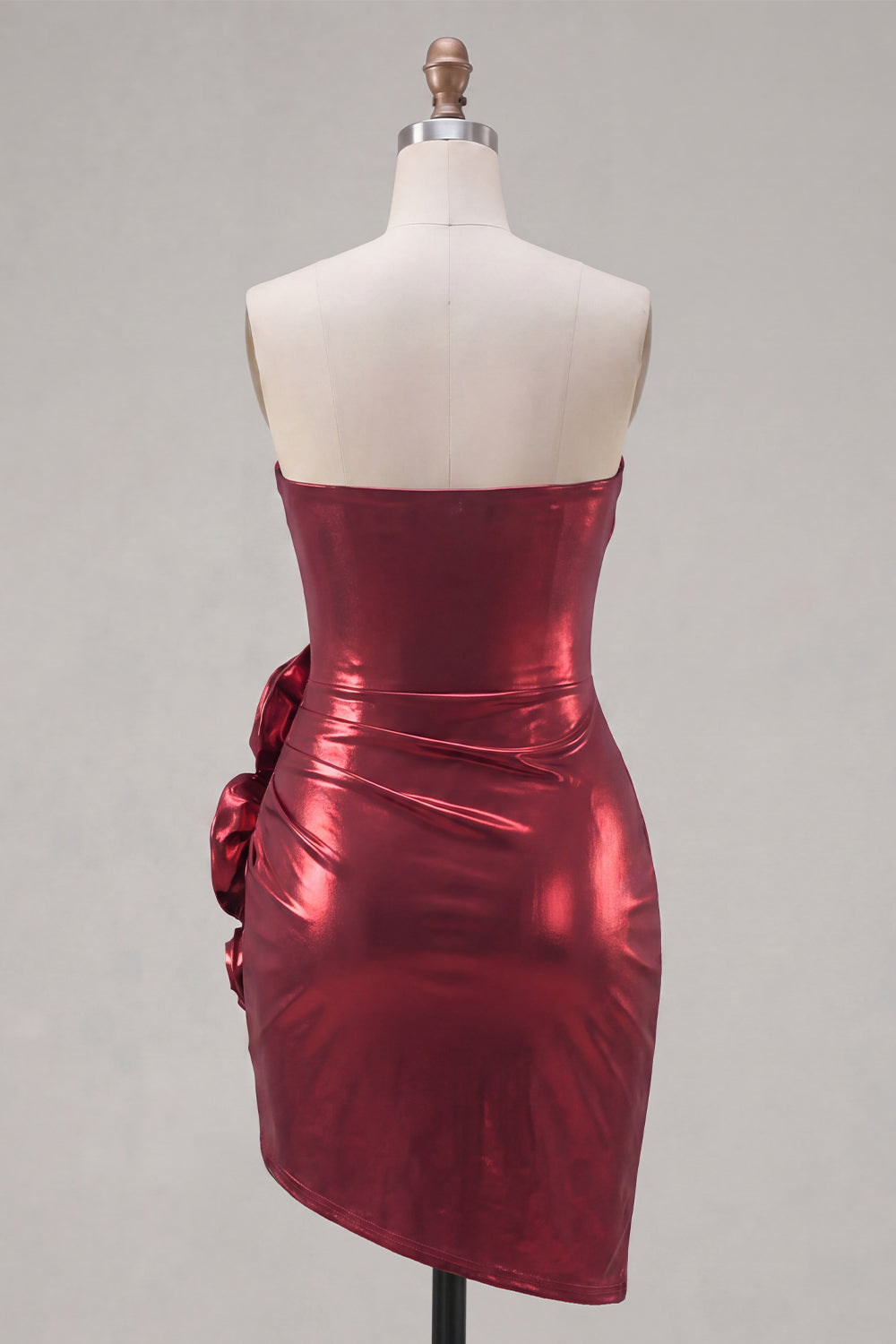Glitter Burgundy Tight Short Ruched Metallic Homecoming Dress with 3D Flowers