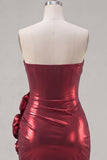 Glitter Burgundy Tight Short Ruched Metallic Homecoming Dress with 3D Flowers