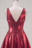 A Line Burgundy Short V-Neck Corset Metallic Homecoming Dress with 3D Flowers