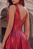 A Line Burgundy Short V-Neck Corset Metallic Homecoming Dress with 3D Flowers