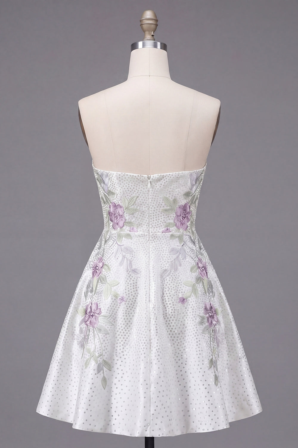 A Line Sparkly White Beaded Short Floral Homecoming Dress