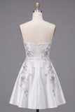 A Line Sparkly White Beaded Short Floral Homecoming Dress