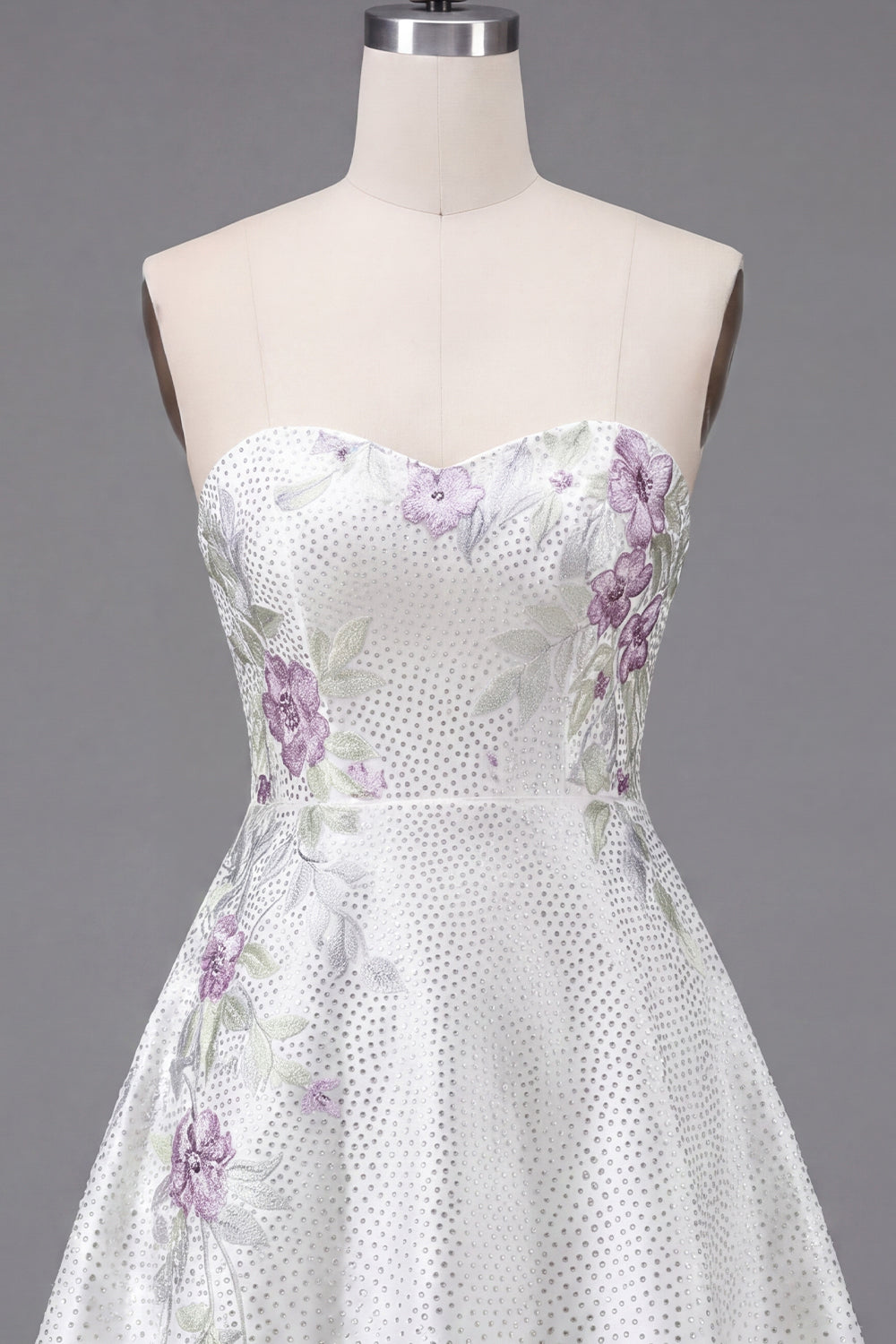 A Line Sparkly White Beaded Short Floral Homecoming Dress