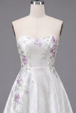 A Line Sparkly White Beaded Short Floral Homecoming Dress