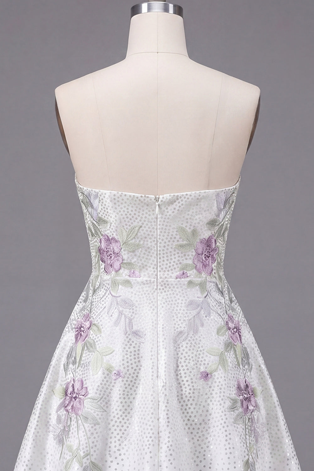 A Line Sparkly White Beaded Short Floral Homecoming Dress