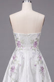 A Line Sparkly White Beaded Short Floral Homecoming Dress