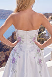 A Line Sparkly White Beaded Short Floral Homecoming Dress
