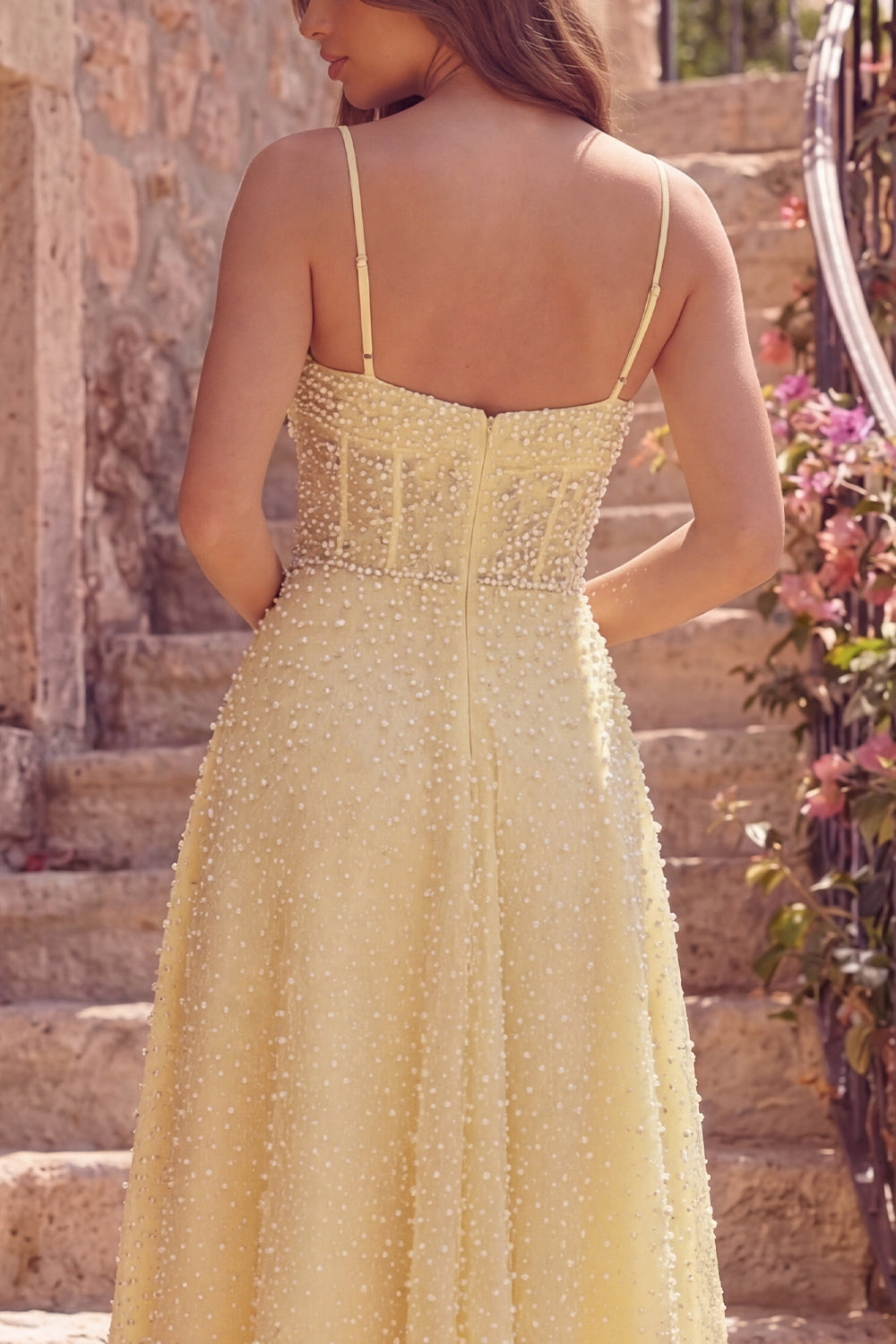 gold polka dot dress Satin Lace Up Bateau Sleeveless Maxi Yellow Prom Dress Party Dress US0 / Custom Color