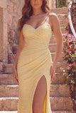 Ruched Strapless Butter Yellow Mermaid Long Prom Dress with Pearls