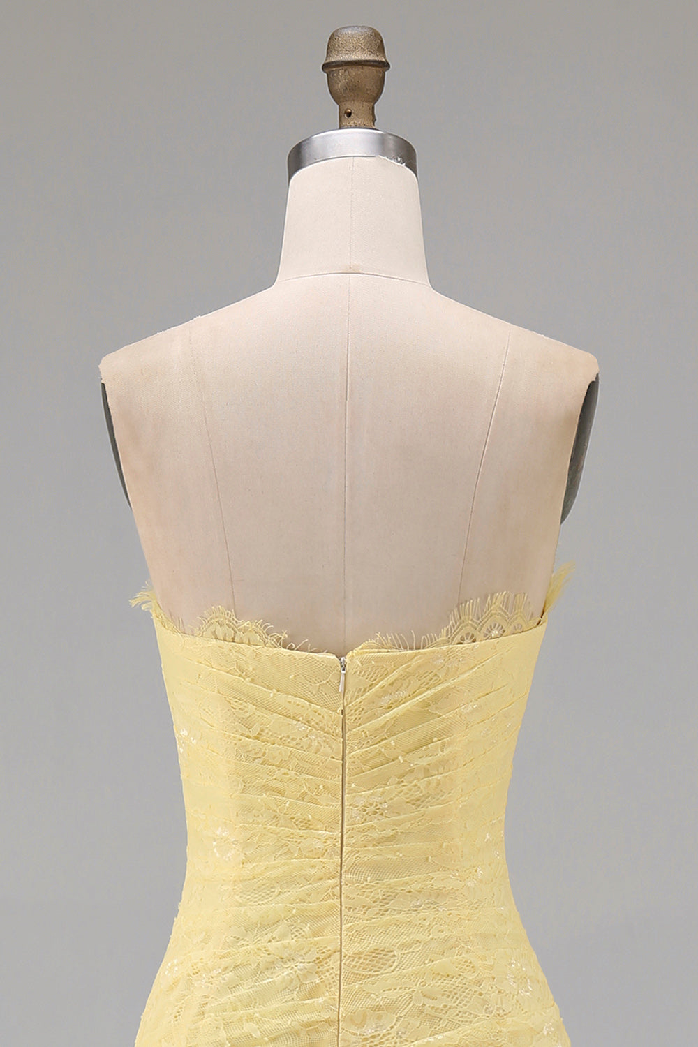 Sweetheart Butter Yellow Floral Lace Long Sheath Ruched Prom Dress