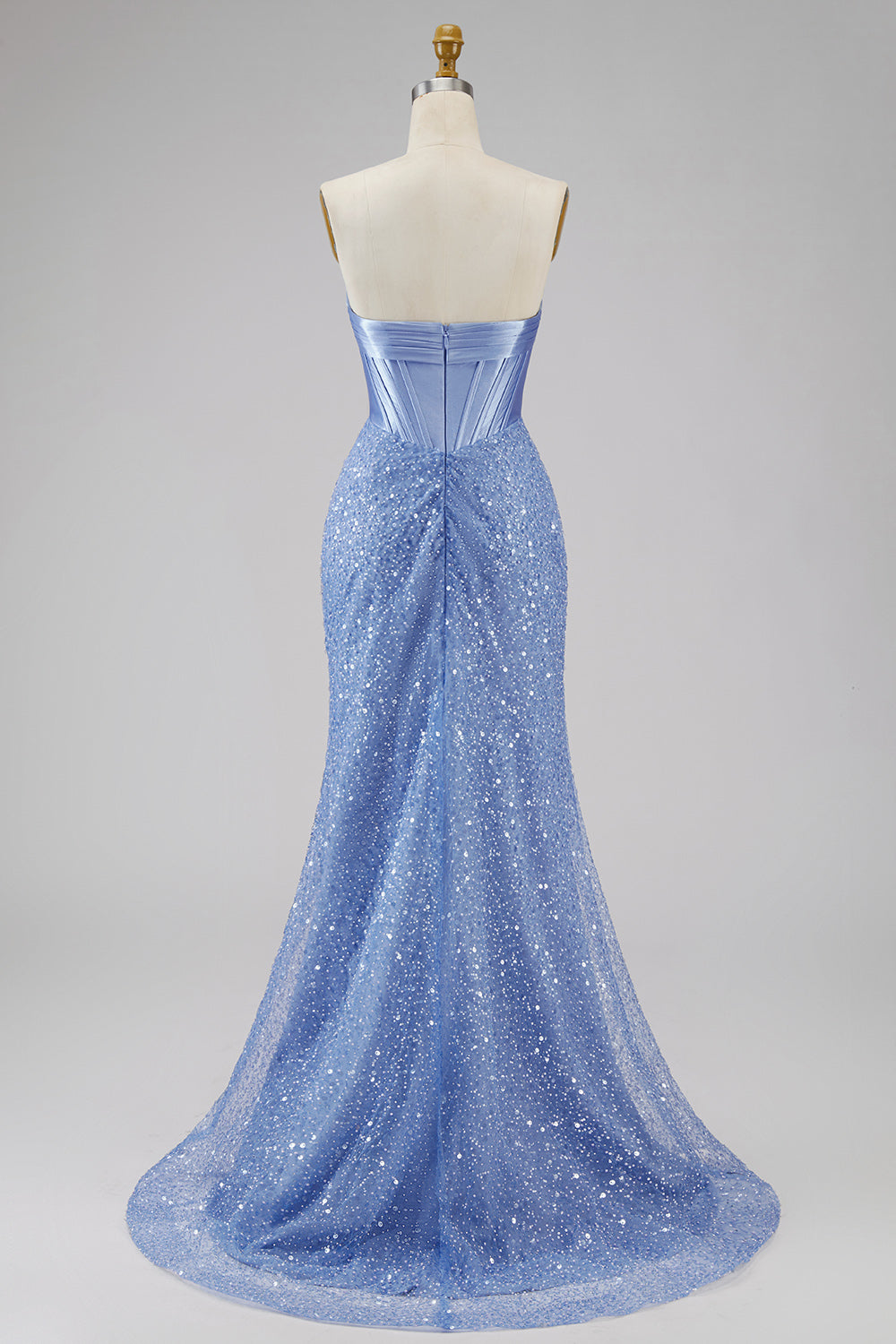 Mermaid Blue Corset Basque Waist Strapless Long Prom Dress with Pearls