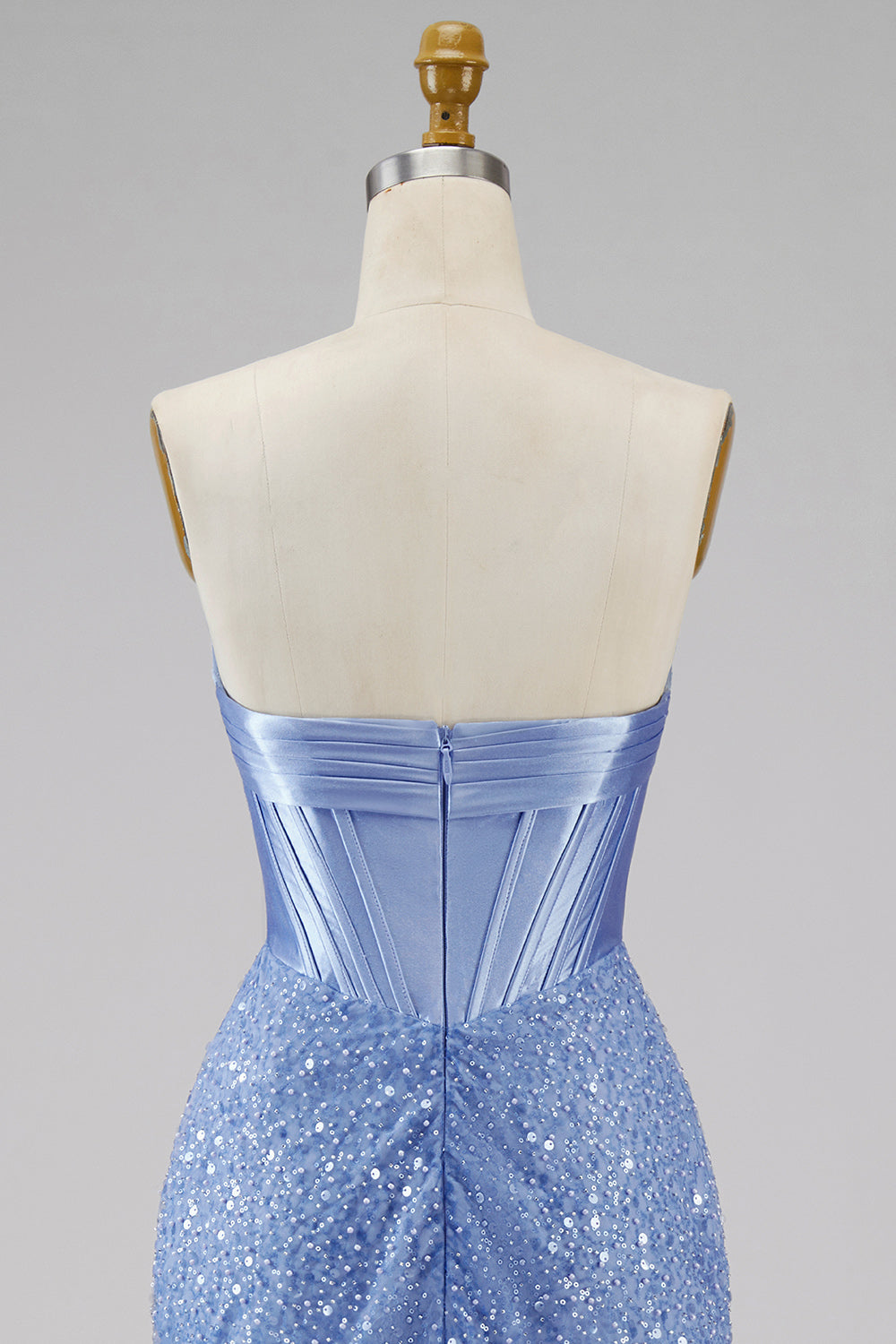 Mermaid Blue Corset Basque Waist Strapless Long Prom Dress with Pearls