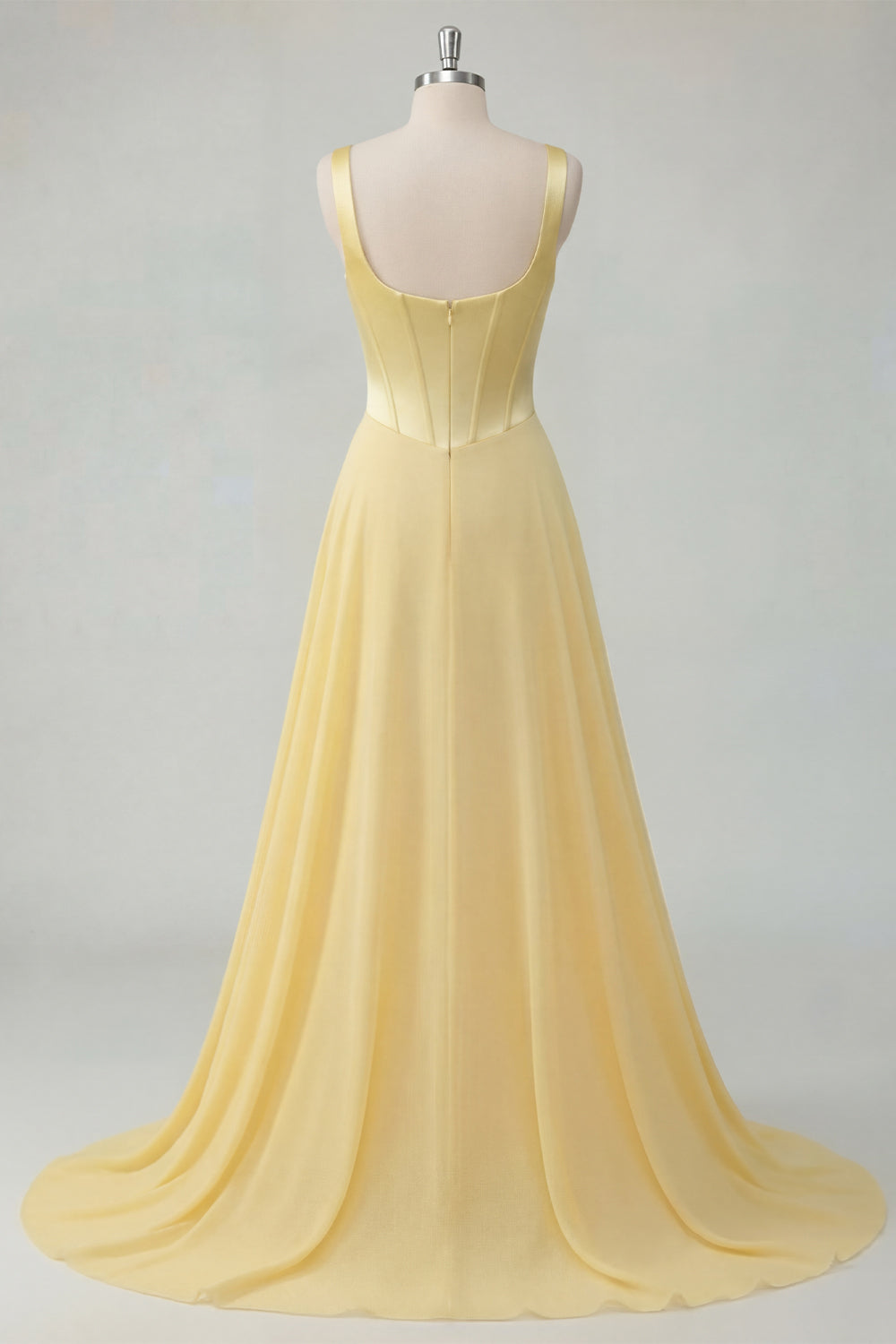 Thick Straps A Line Butter Yellow Corset Long Prom Dress