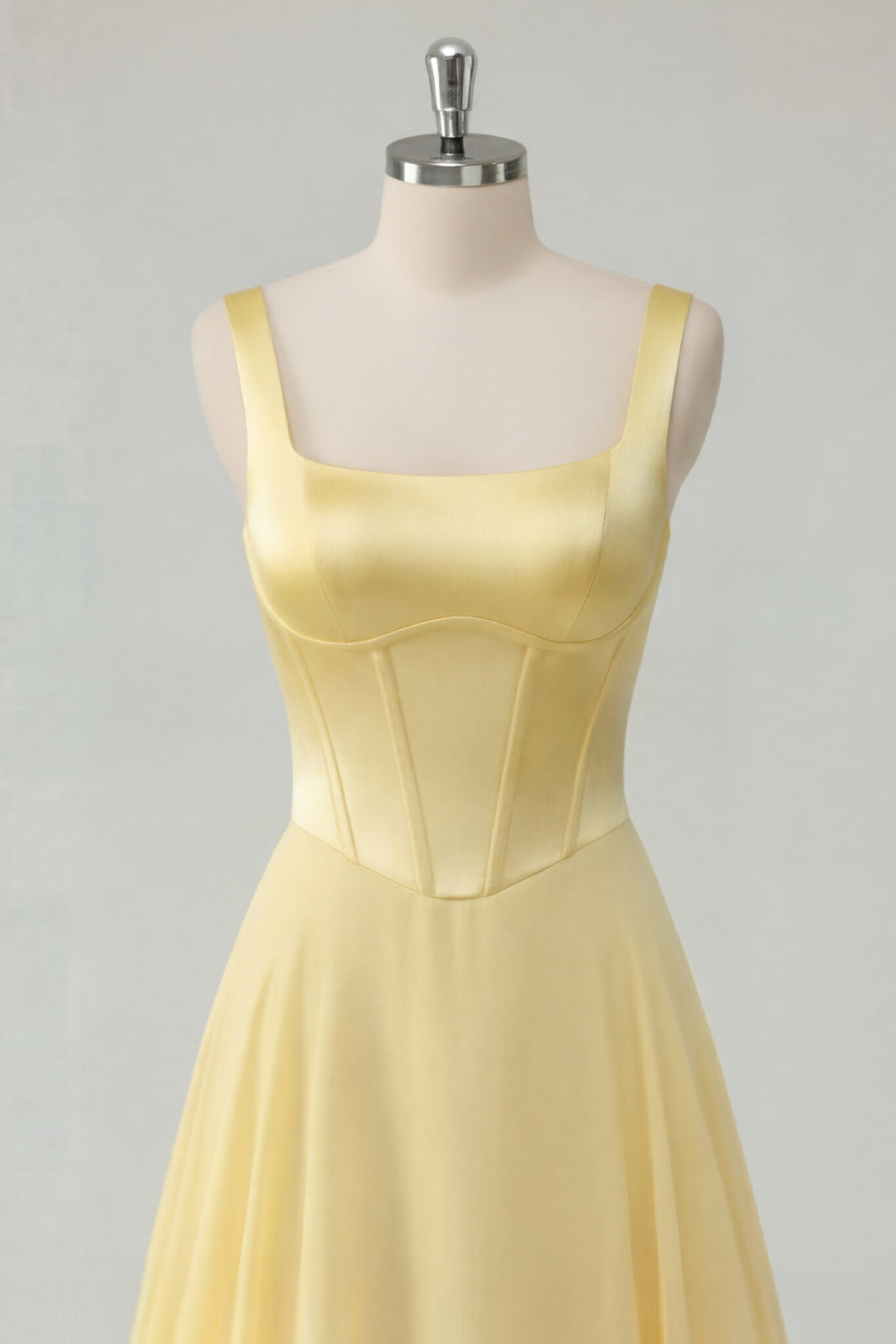 Thick Straps A Line Butter Yellow Corset Long Prom Dress