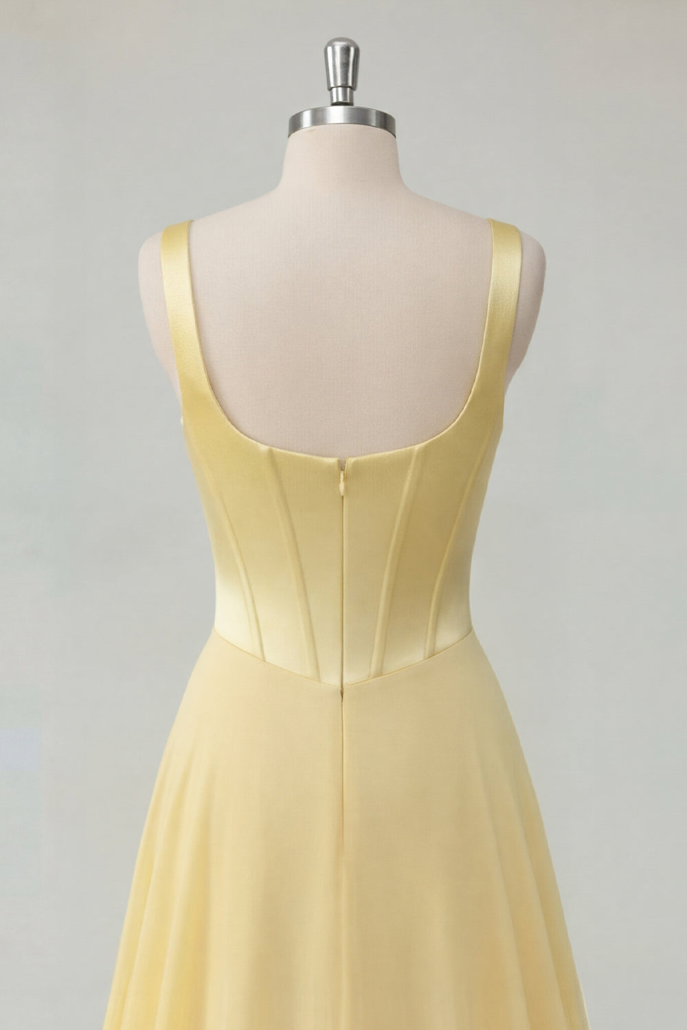Thick Straps A Line Butter Yellow Corset Long Prom Dress