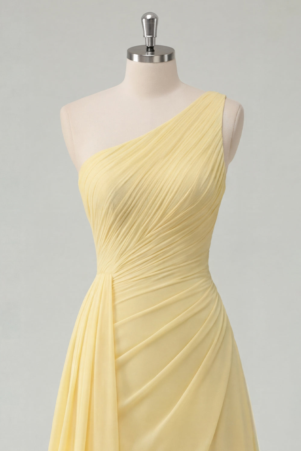 Zapakasa Women Butter Yellow Chiffon Long Prom Dress with Side Cape One