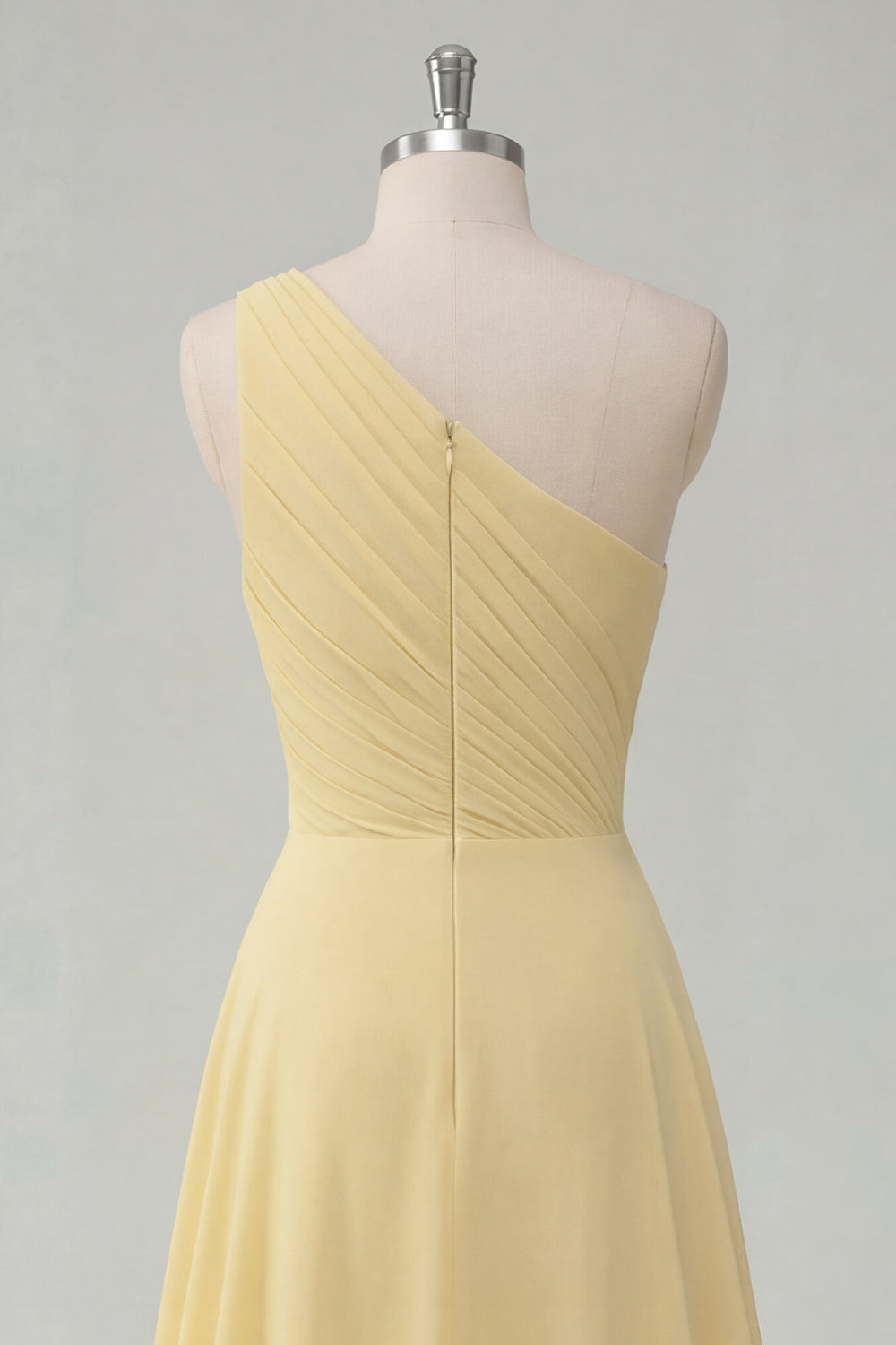 A Line One Shoulder Butter Yellow Ruched Prom Dress with Side Cape