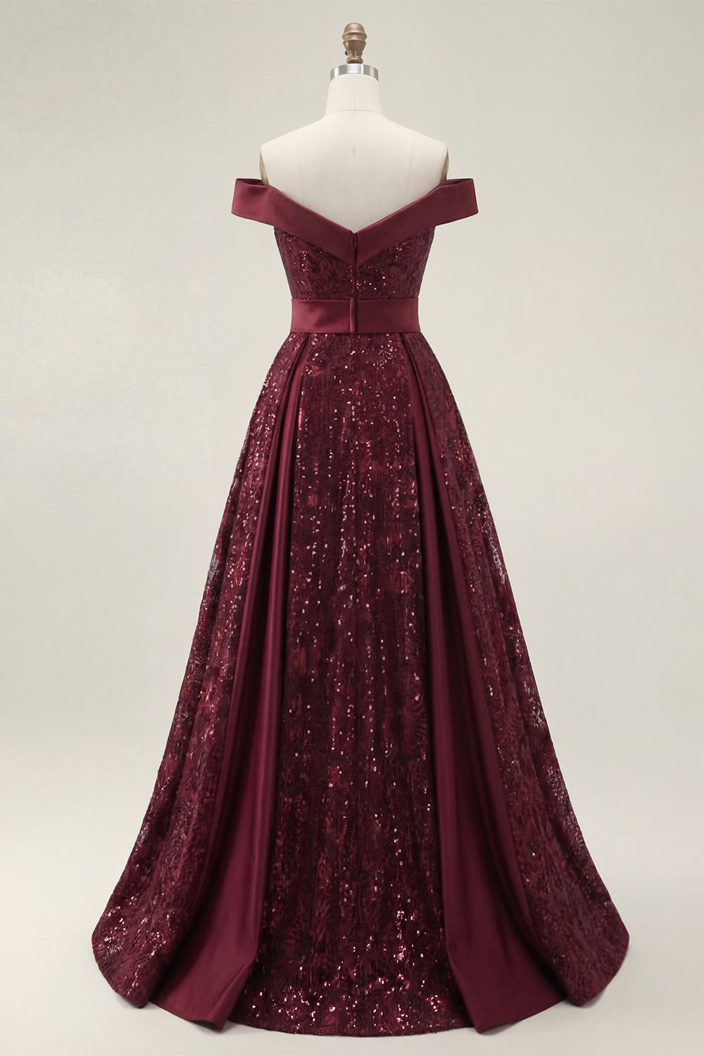 A Line Off the Shoulder Sparkly Burgundy Long Sequin Prom Dress with Cape