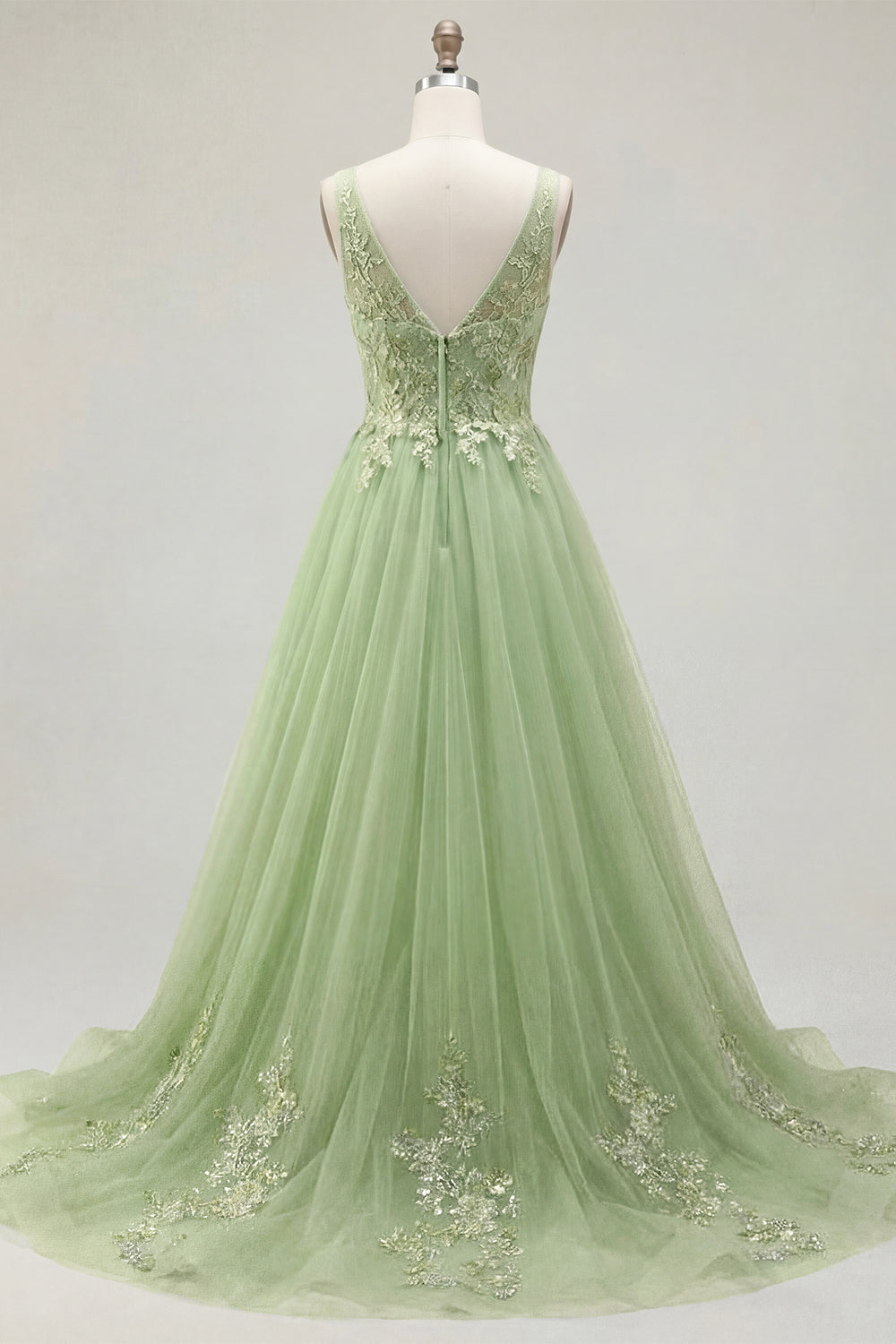 Thick Straps Green Long A Line Floral Prom Dress