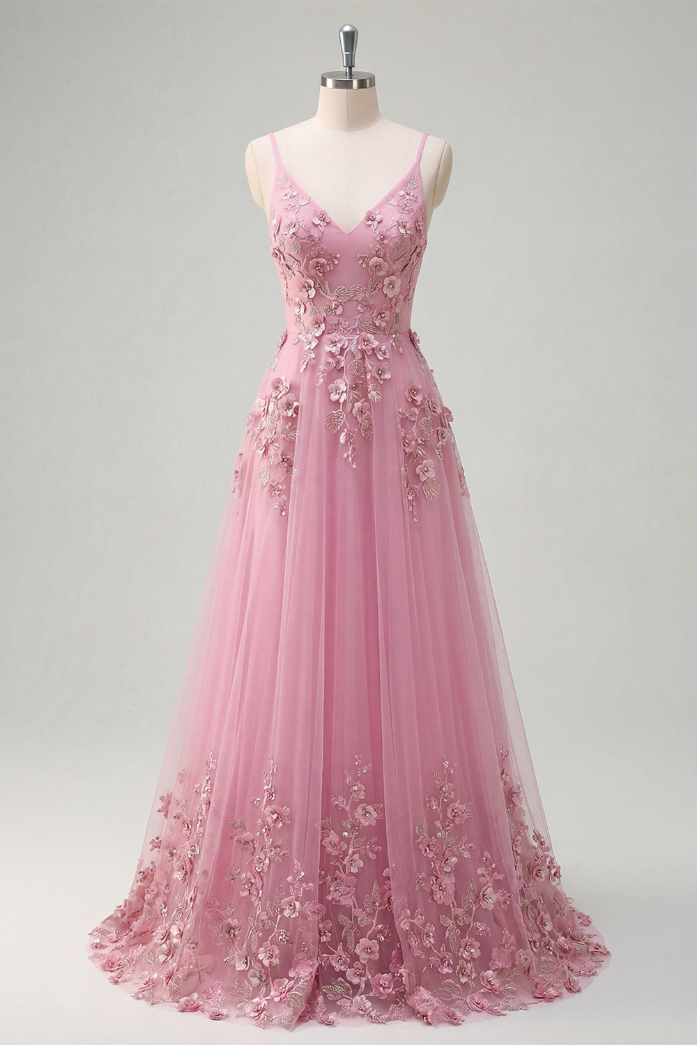 Spaghetti Straps Sparkly Taro A Line Floral Beaded Prom Dress