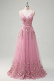 Spaghetti Straps Sparkly Taro A Line Floral Beaded Prom Dress