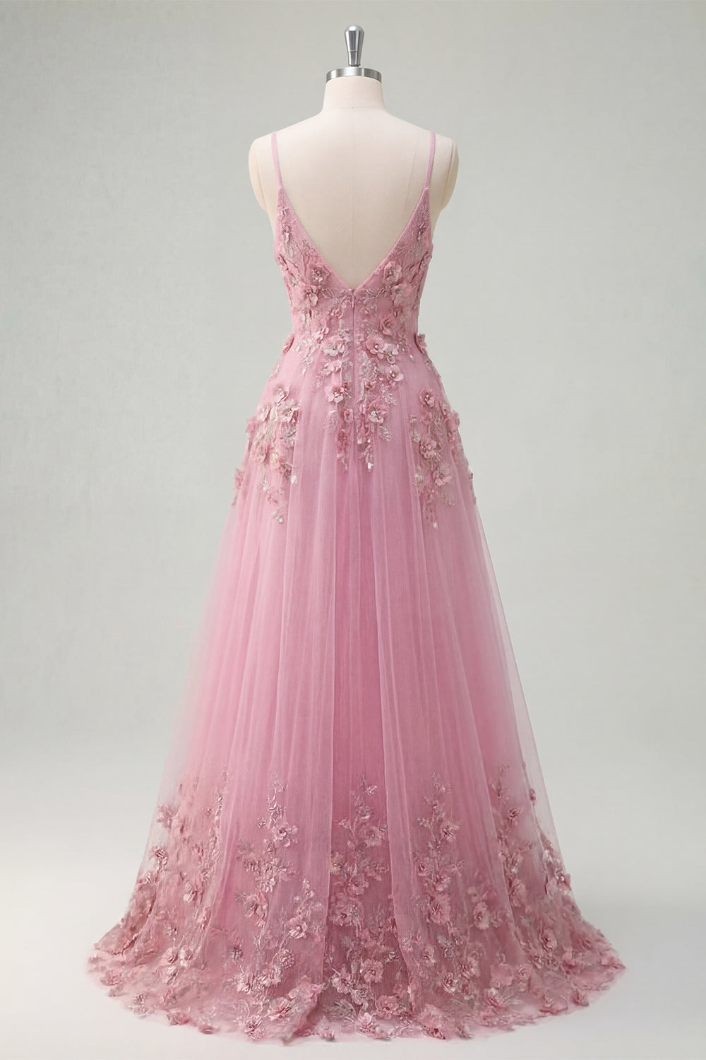Spaghetti Straps Sparkly Taro A Line Floral Beaded Prom Dress