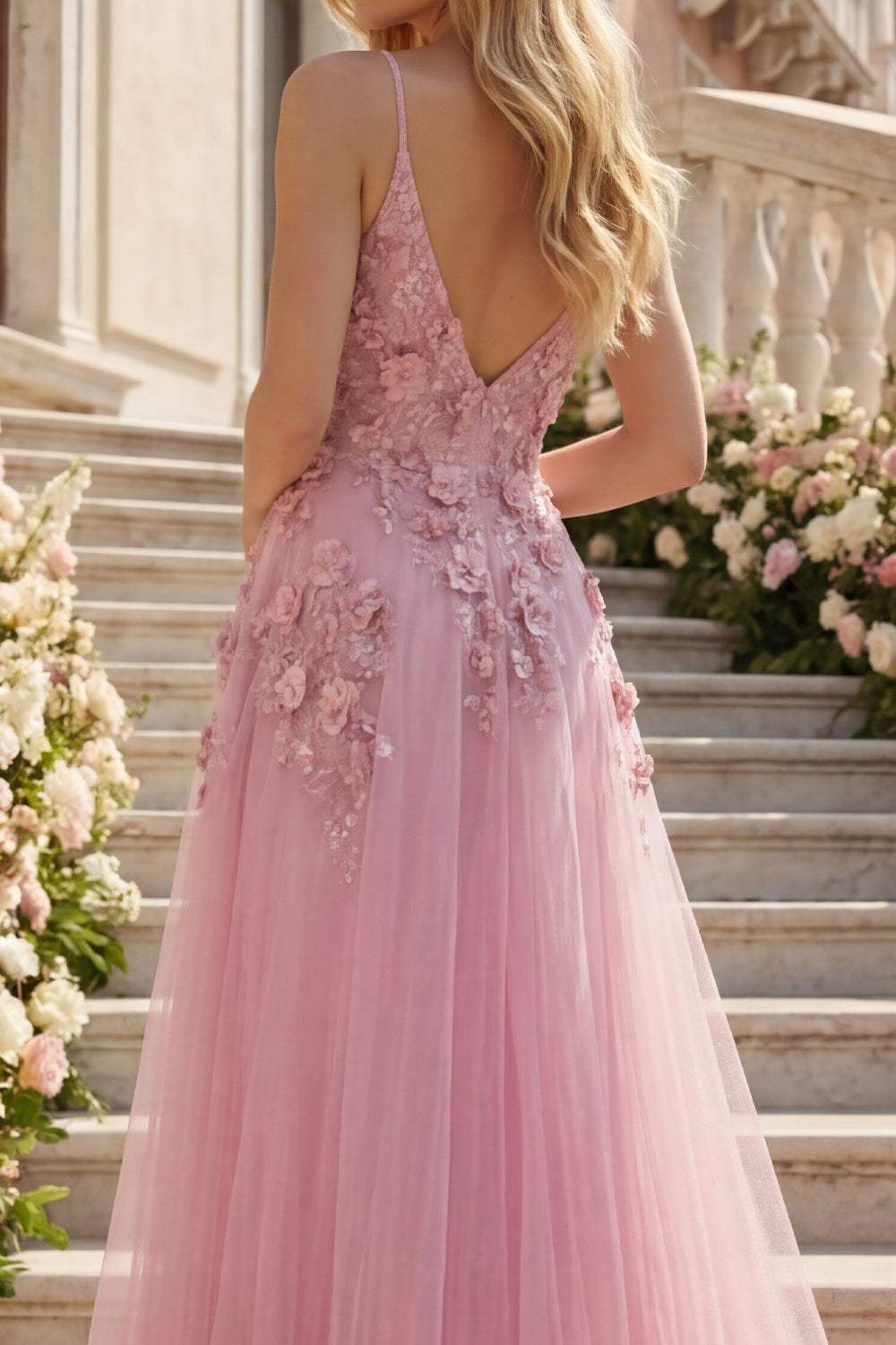 Spaghetti Straps Sparkly Taro A Line Floral Beaded Prom Dress