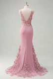 Long Floral Beaded V-Neck Ruched Sparkly Taro Mermaid Prom Dress