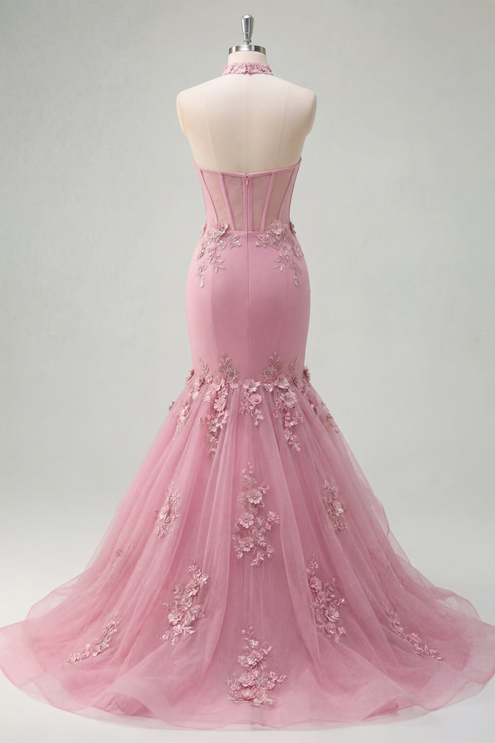 Mermaid Corset Keyhole Sparkly Taro Floral Beaded Prom Dress with Ruffles