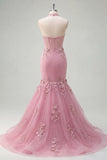 Mermaid Corset Keyhole Sparkly Taro Floral Beaded Prom Dress with Ruffles